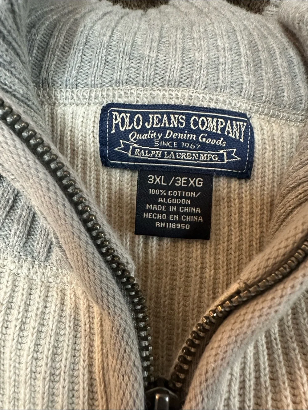 Polo by Ralph Lauren Men's Light Gray Ribbed Half-Zip Sweater